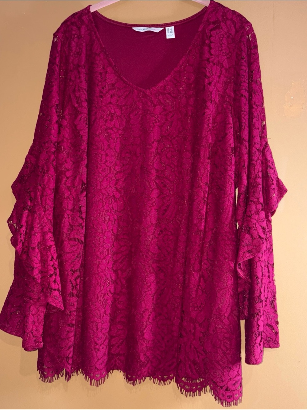 HC828 Isaac Mizrahi Live Womens Shirt 1X Purple Lace Overlay Dressy Blouse